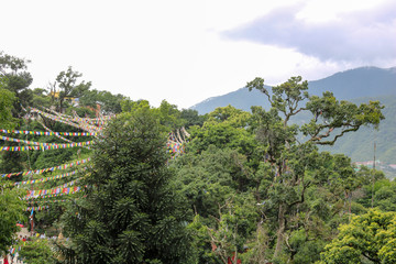 Swayambhunath, the monkey temple, with prayer flags, Kathmandu, Nepal