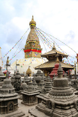 Swayambhunath, the monkey temple, with prayer flags, Kathmandu, Nepal