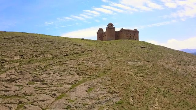 Aerial of Calahorra Castle, an Italian Renaissance castle style, La Calahorra, province of Granada, Andalousia
