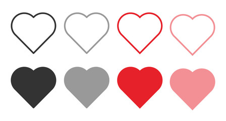 Set of red, gray and black hearts on a white background. Vector illustration.