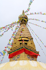 Swayambhunath, the monkey temple, with prayer flags, Kathmandu, Nepal