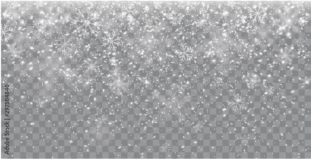 Wall mural seamless realistic falling snow or snowflakes. isolated on transparent background - stock vector.