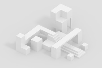 Fototapeta premium Minimal isometric perspective background blank cube world with stair for design web and banner