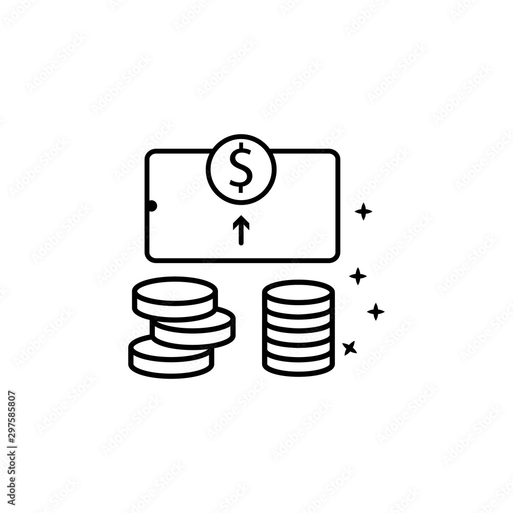 Poster dollar smartphone coins icon. simple line, outline vector of mobile payment icons for ui and ux, web