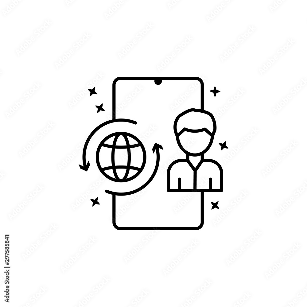 Poster consumer phone world icon. simple line, outline vector of mobile payment icons for ui and ux, websit