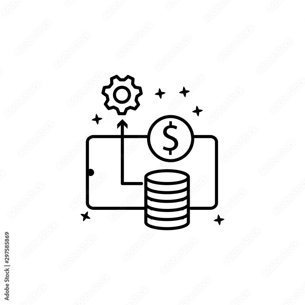 Poster database phone gear icon. simple line, outline vector of mobile payment icons for ui and ux, website