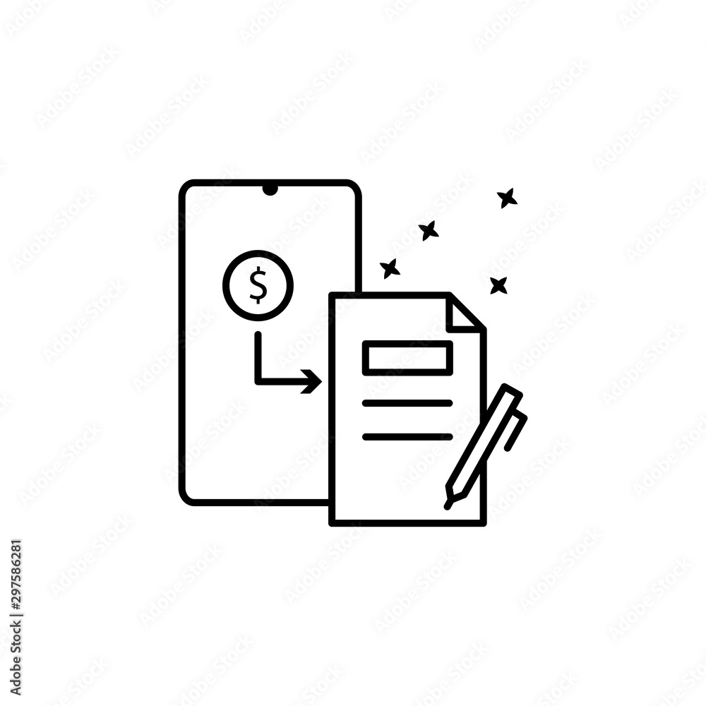 Poster smartphone document pen icon. simple line, outline vector of mobile payment icons for ui and ux, web