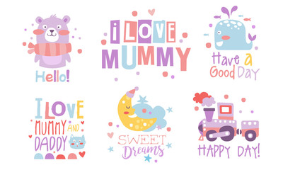 Set of cute pastel colors cartoons vector illustration