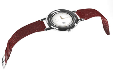 3d illustration of mechanical expensive wristwatch close up isolated on white flying and distorted