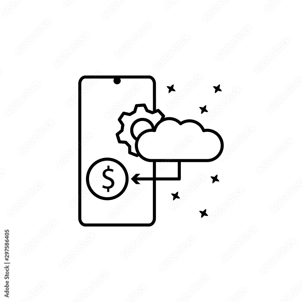 Poster dollar gear cloud icon. simple line, outline vector of mobile payment icons for ui and ux, website o