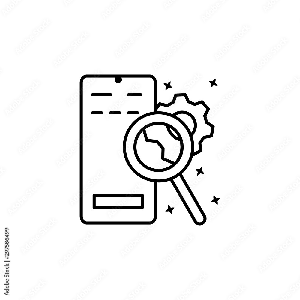 Poster search gear smartphone icon. simple line, outline vector of mobile payment icons for ui and ux, webs