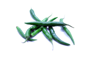 Fresh green chilli on white background