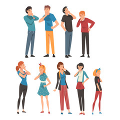 Fototapeta premium People think about something in different clothes and ages cartoon vector illustration