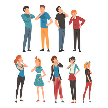 People think about something in different clothes and ages cartoon vector illustration
