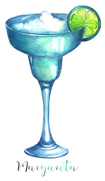 Watercolor Blue Margarita Cocktail