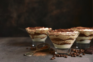 Tiramisu - traditional italian dessert from mascarpone cheese and biscuit. No baked chessecake.