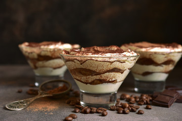 Tiramisu - traditional italian dessert from mascarpone cheese and biscuit. No baked chessecake.