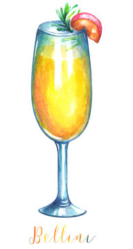 Watercolor cocktail Bellini