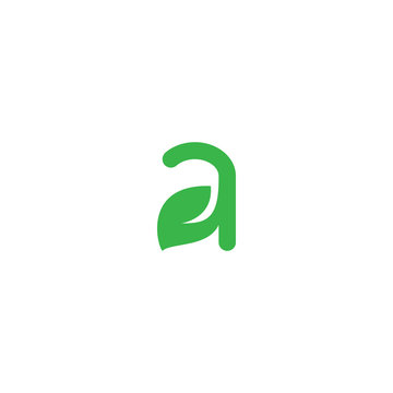 Green leaf letter a logo template vector design, letter a lowercase with leaf green color