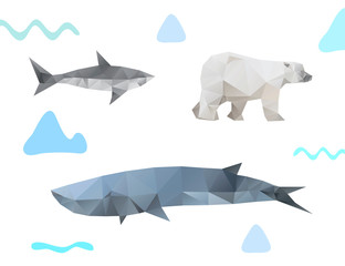 Set of wild animals trianle style sketch. Polygonal design backgrounds. 