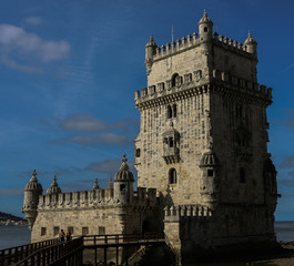 Fototapeta na wymiar Tower of Belem at sunset, Lisbon, Potugal. Medieval Castle in Europe. Fortress