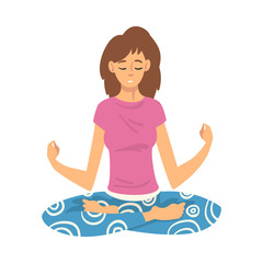 Obraz premium Woman safe the balance with meditation, relaxation cartoon vector illustration