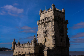 Fototapeta na wymiar Tower of Belem at sunset, Lisbon, Potugal. Medieval Castle in Europe. Fortress