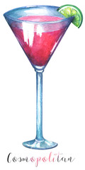Watercolor cocktail Cosmopolitan