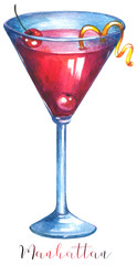 Watercolor cocktail Manhattan