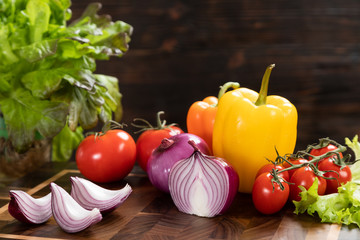 vegetables on a wooden cutting board