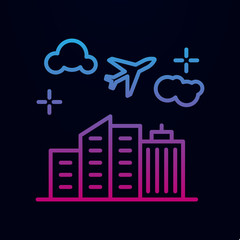 Airplane, buildings, flight nolan icon. Simple thin line, outline vector of airport icons for ui and ux, website or mobile application