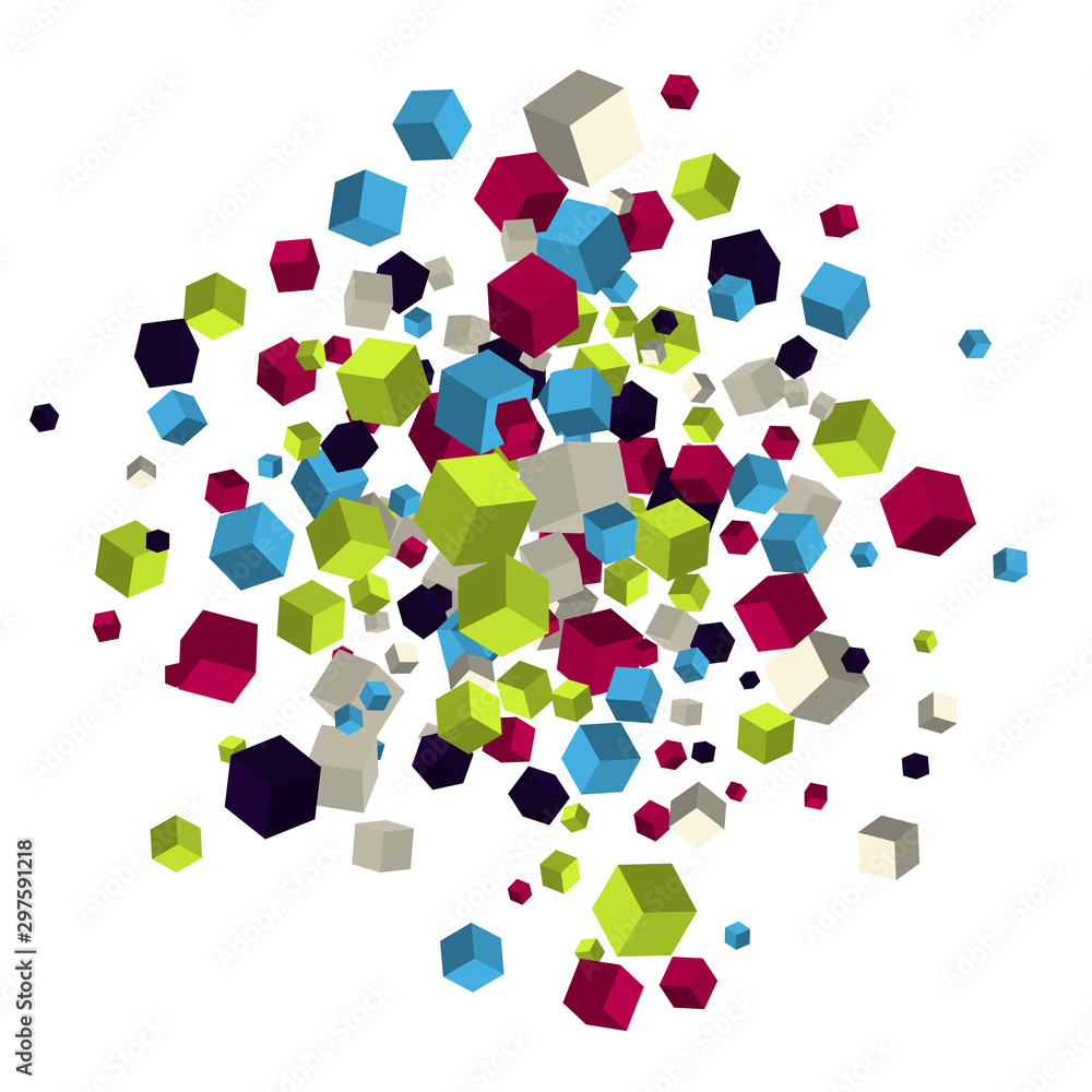 Poster abstract explosion. vector geometric background with cubes