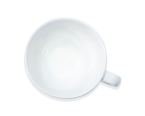 Top view of Empty coffee white cup isolate on white background. White ceramic mug, Cups for coffee or tea with clipping path.