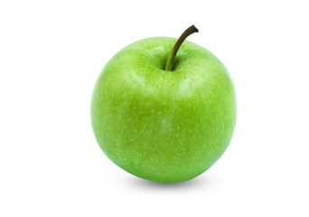 Close-up of Whole fresh green apple fruit isolate on white background with clipping path.