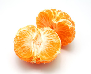 peeled mandarin on a white background close-up