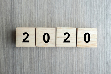 2020 new year wooden cubes on table background with copy space for text. Business Goals, Mission, Resolution, New Year New You concept