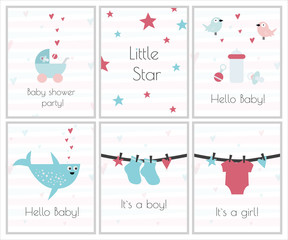 Little baby invitation set, postcard. Baby shower party
