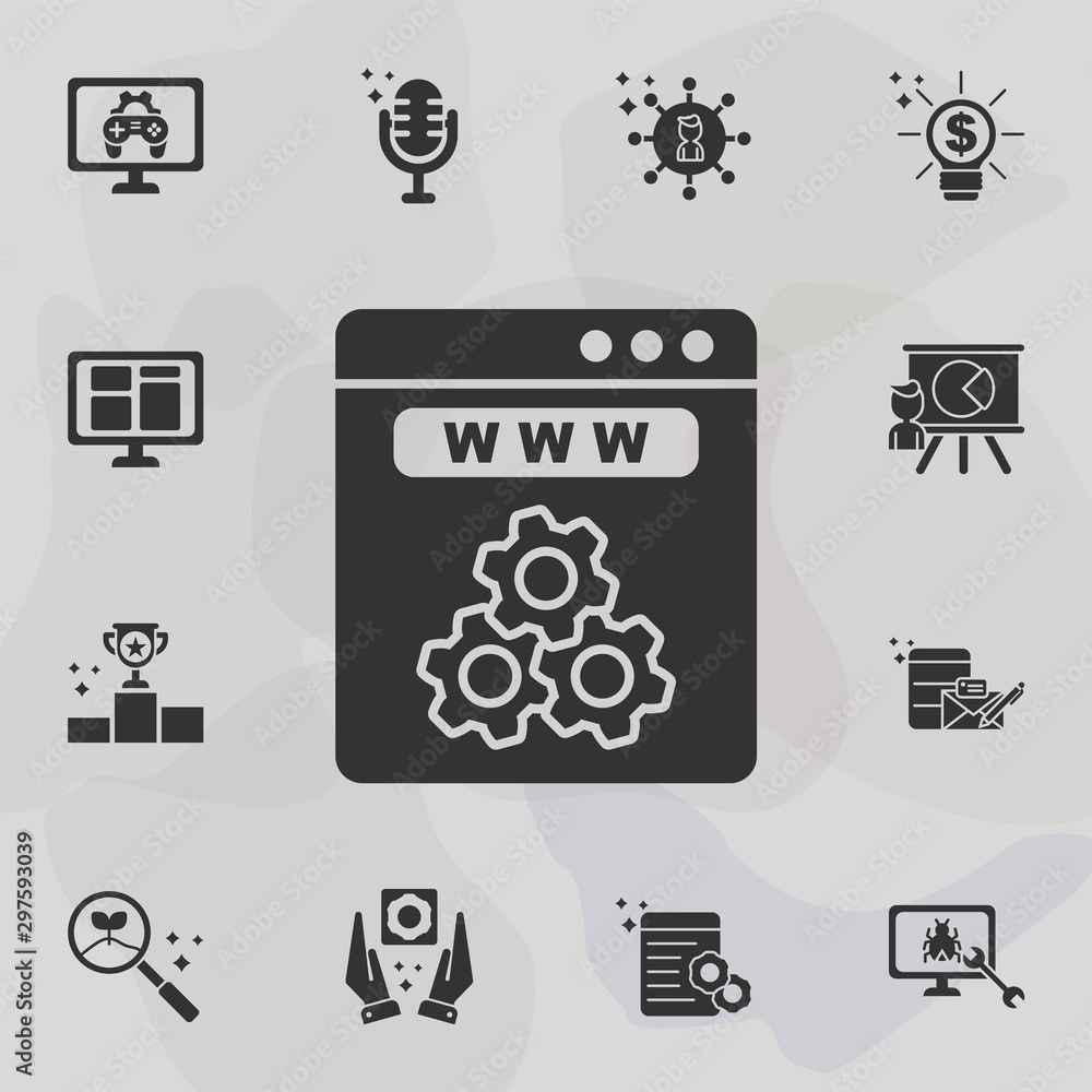 Poster online marketing, web development icon. universal set of online marketing for website design and dev