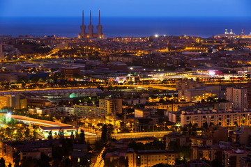 Aerial view of illuminated Barcelona