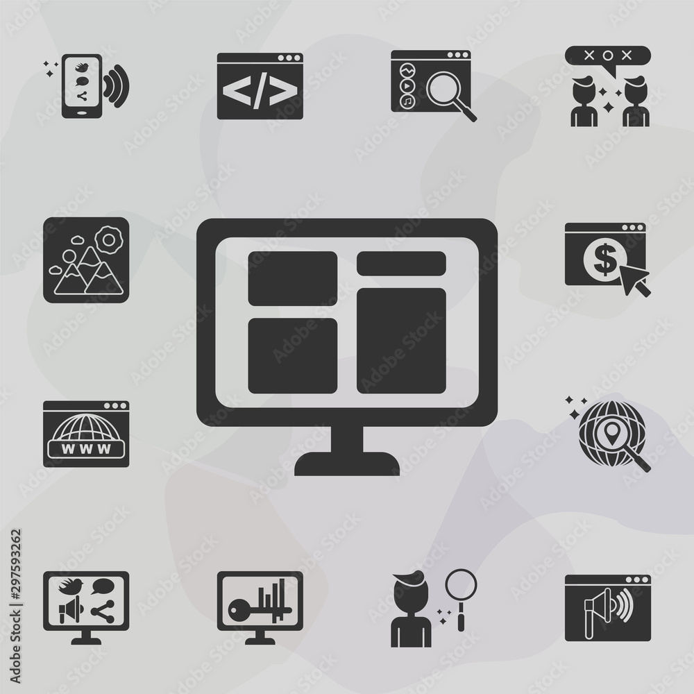 Aufkleber online marketing, web development icon. universal set of online marketing for website design and dev