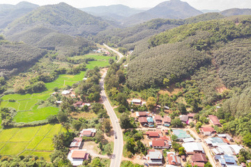 small village at countryside landscape aerial view