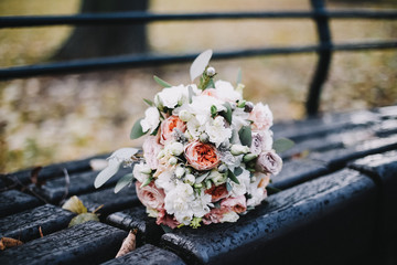 Beautiful bridal  bouquet. Wedding accessories, details