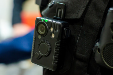 Close-up of police body camera