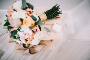 Beautiful bridal  bouquet. Wedding accessories, details