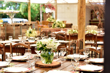 Table prepared for the party dinner.
