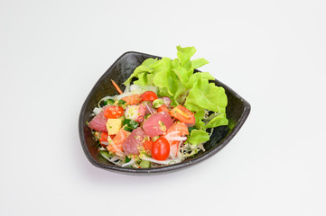 Salmon with maguro salad with spicy sauce