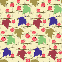 seamless pattern with currants, leaves and branches