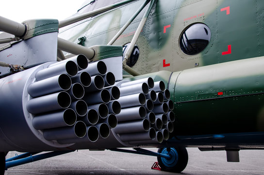 Close-uo of helicopter rocket launcher