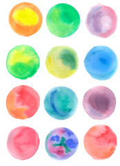 Set of watercolor circles on a white background. Background design element for labels and icons