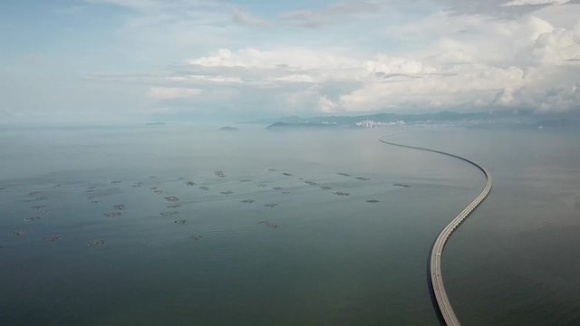 Aerial view Penang Second Bridge (Sultan Abdul Halim Muadzam Shah Bridge)during afternoon.